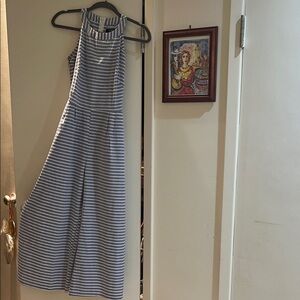 CBR Blue and White Striped Halter Jumpsuit